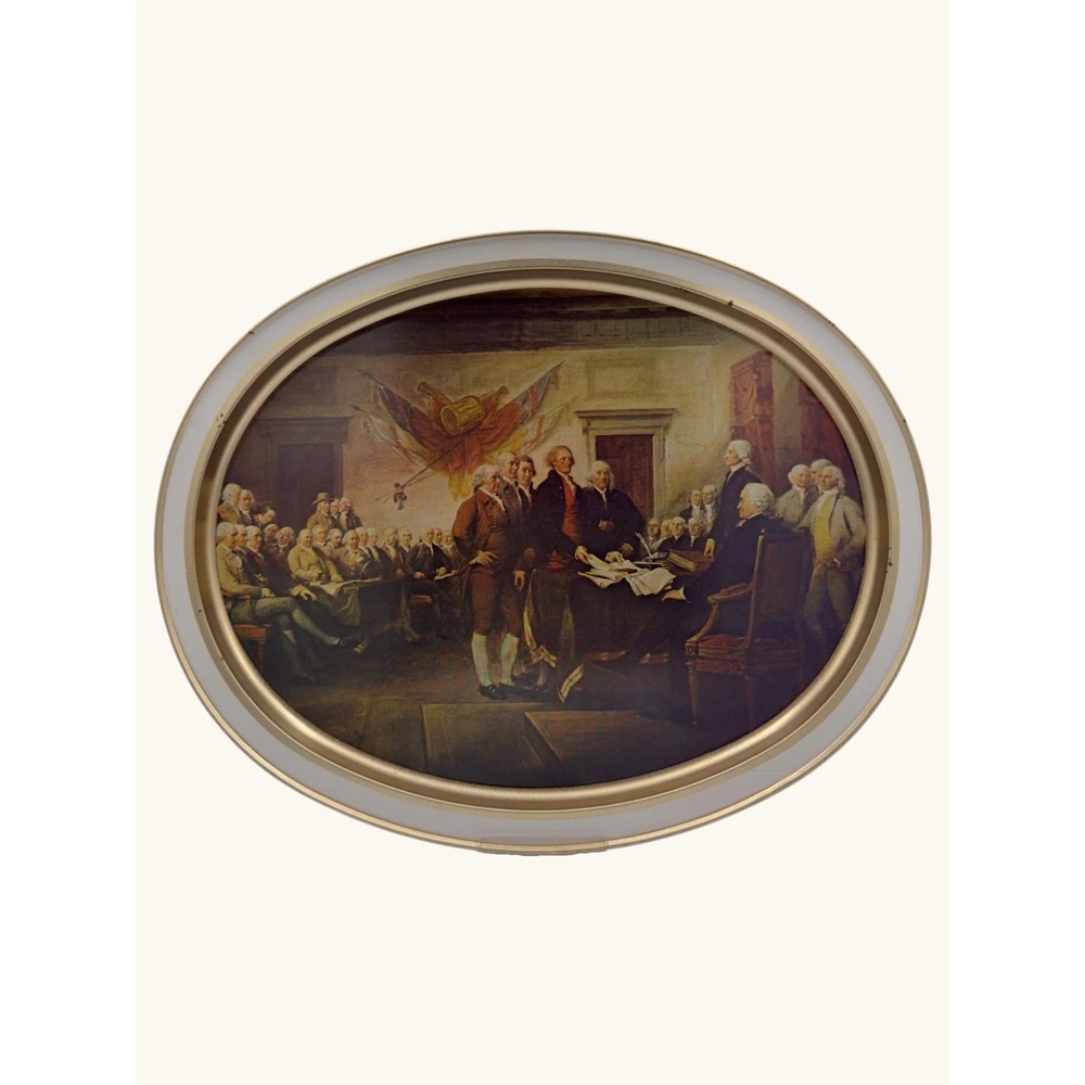 Vintage Guildcraft Signing Declaration of Independence Metal Serving Oval Tray